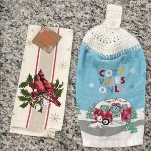 Festive Kitchen Towel Set with Cardinal and Cozy Vibes Design
